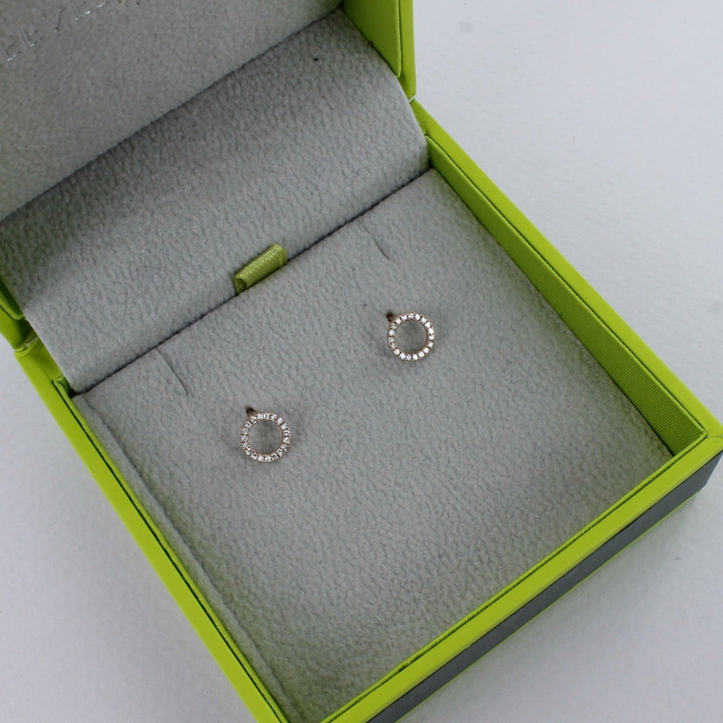 14K Solid Gold and Diamond Open Ring Stud Earrings - Reeves & Reeves