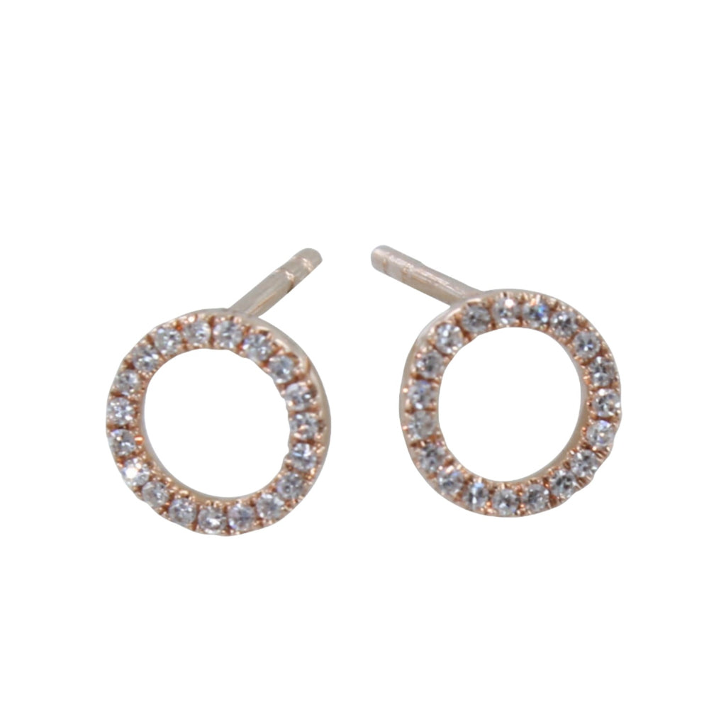 14K Solid Gold and Diamond Open Ring Stud Earrings - Reeves & Reeves