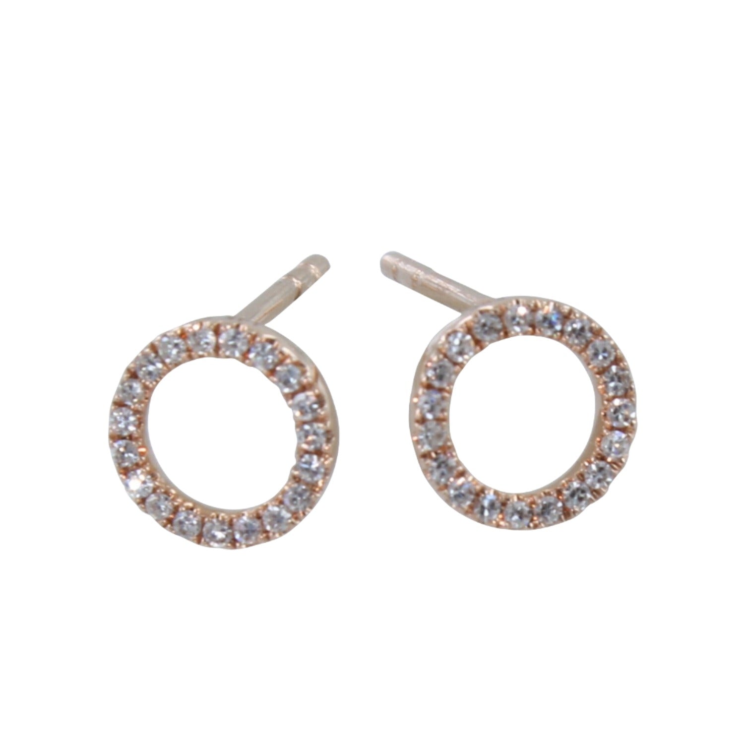 14K Solid Gold and Diamond Open Ring Stud Earrings - Reeves & Reeves