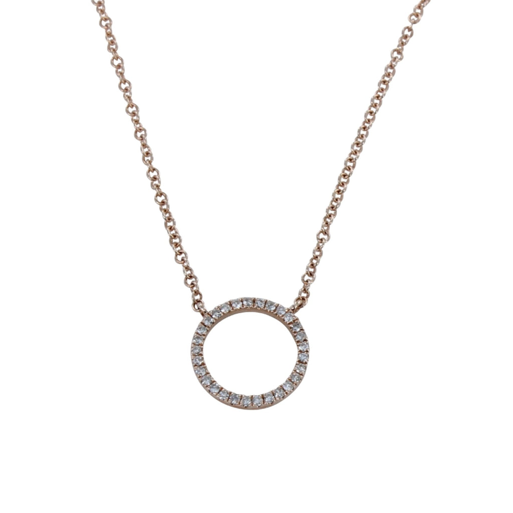 A 14k solid gold ring necklace, encrusted with diamonds and hung on a solid gold chain.