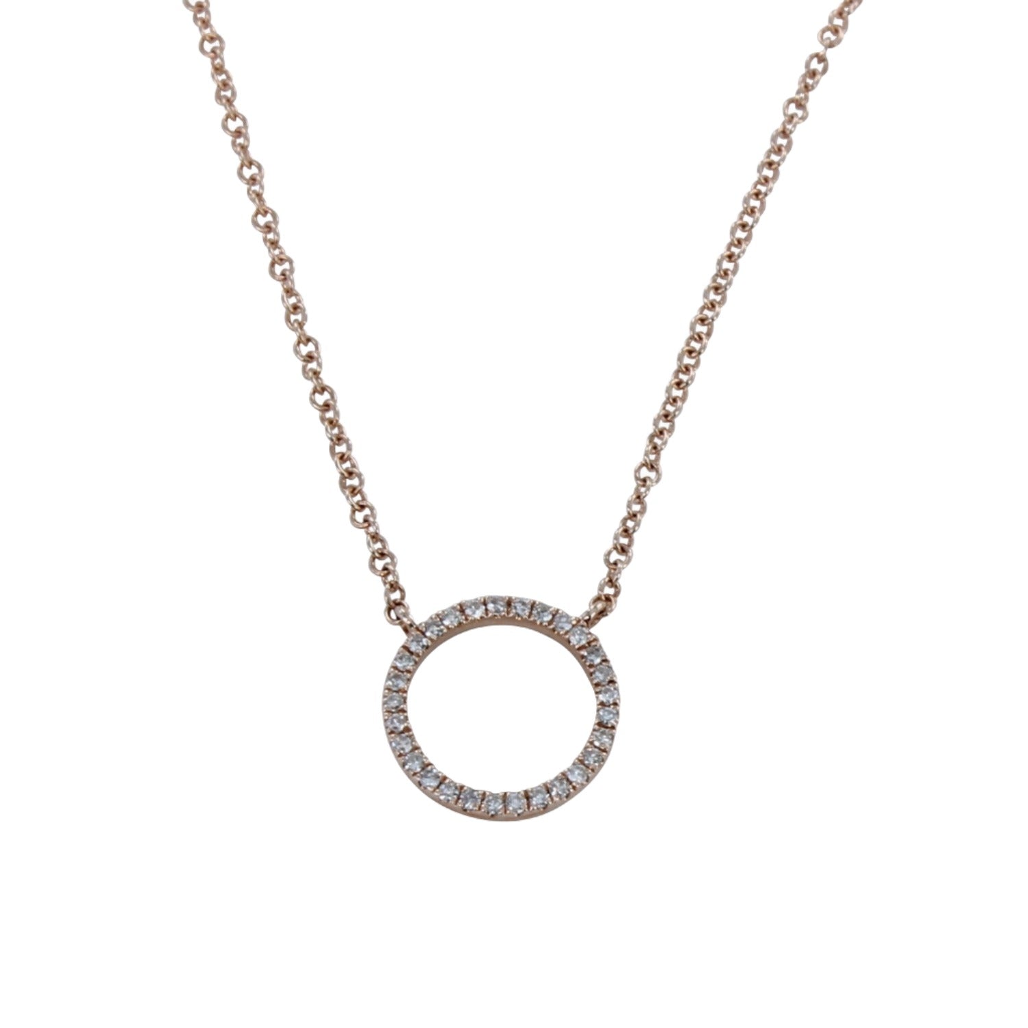 A 14k solid gold ring necklace, encrusted with diamonds and hung on a solid gold chain.