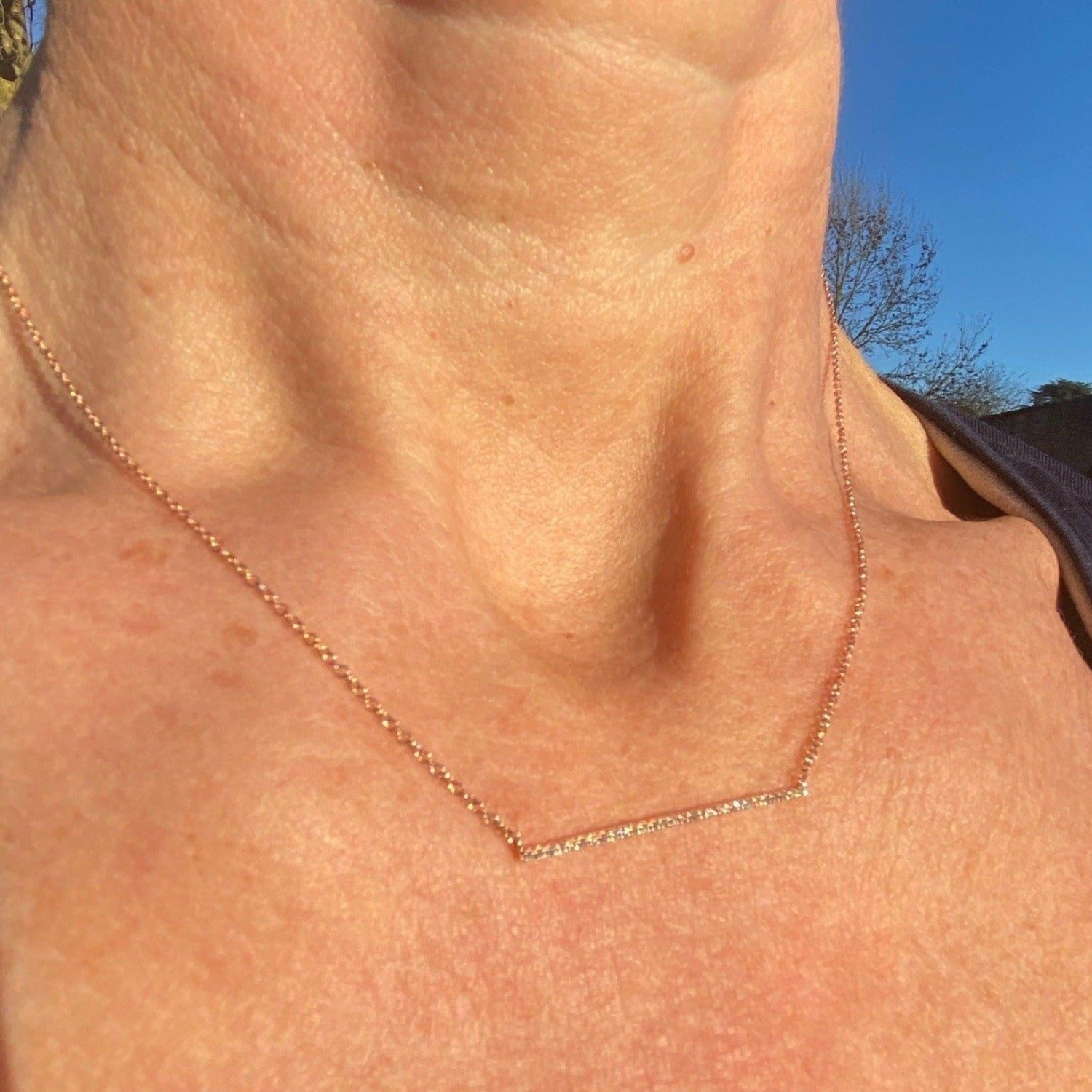 14K Solid Gold and Diamond Trapeze Necklace - Reeves & Reeves