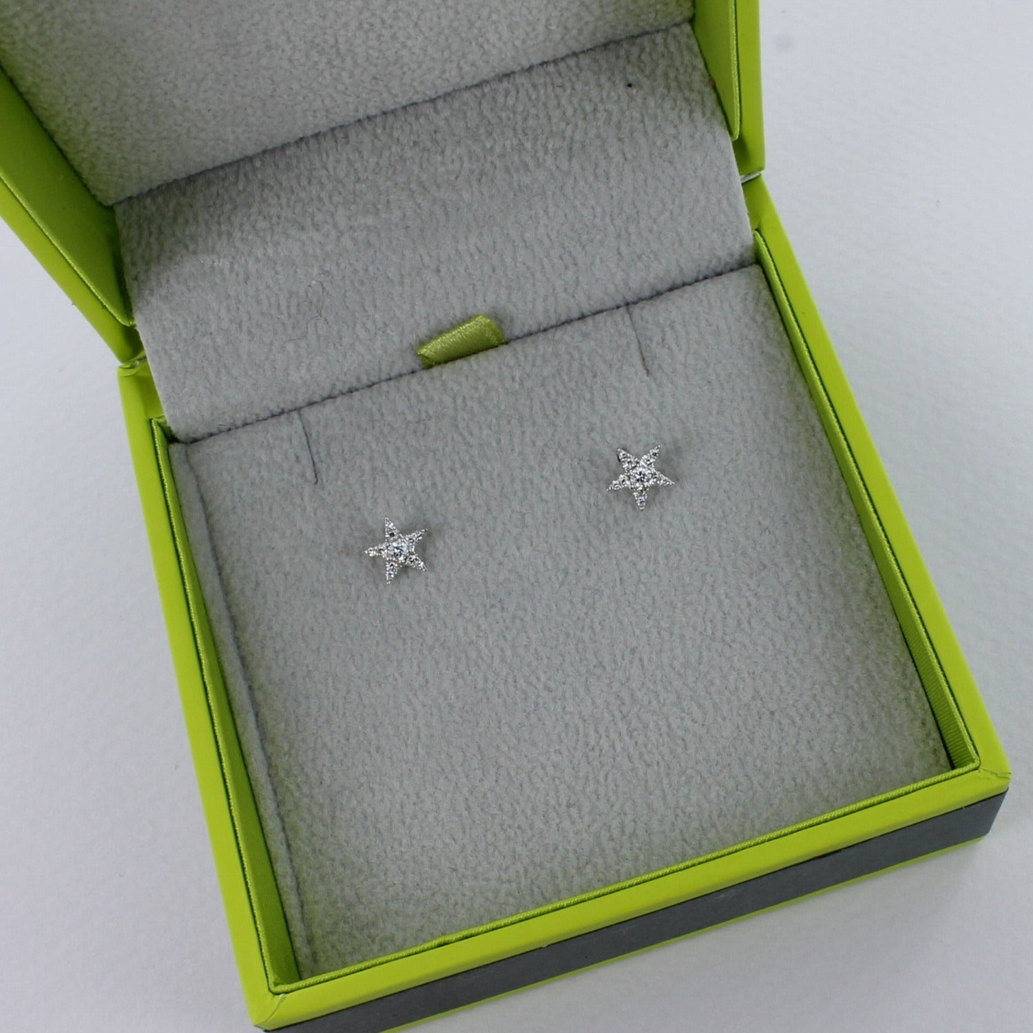 14K Solid Rose Gold and Diamond Star Stud Earrings - Reeves & Reeves