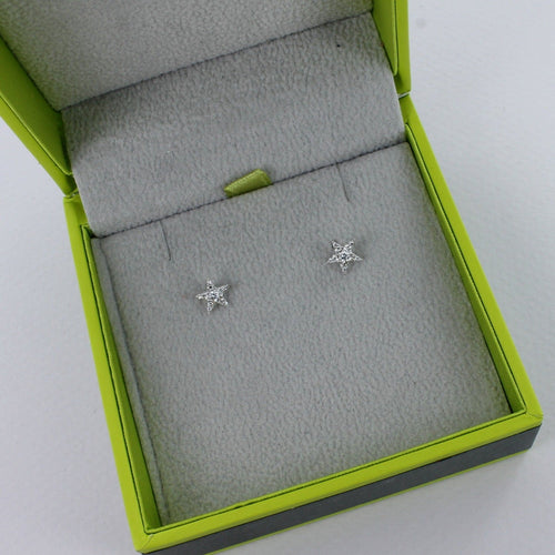 14K Solid Rose Gold and Diamond Star Stud Earrings - Reeves & Reeves