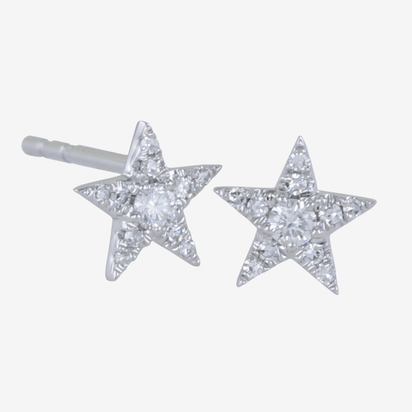 14K Solid White Gold and Diamond Star Earrings - Reeves & Reeves