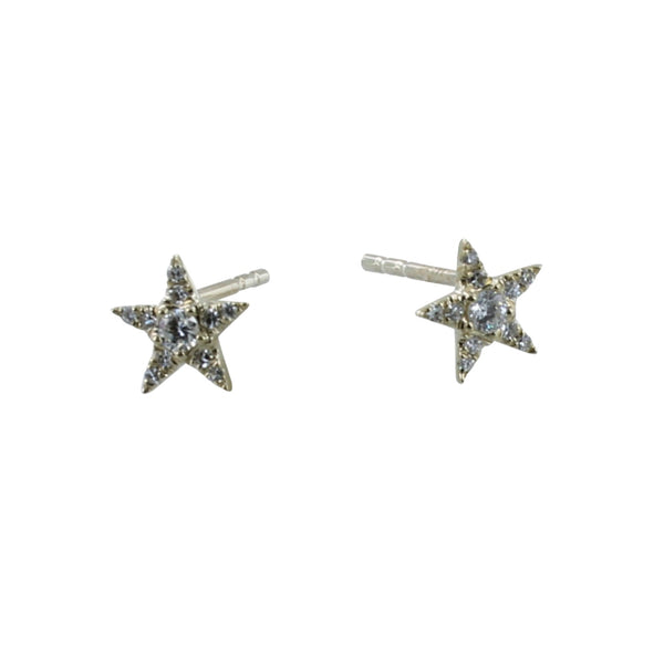 14K Solid Yellow Gold and Diamond Star Stud Earrings - Reeves & Reeves