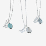 Aqua and Sterling Silver Necklace with Initial - Reeves & Reeves