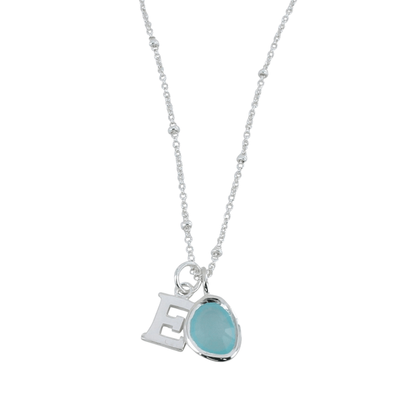 Aqua and Sterling Silver Necklace with Initial - Reeves & Reeves