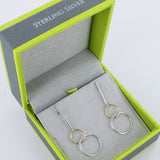 Bar and Twin Ring Drop Earrings in Sterling Silver and Gold - Reeves & Reeves