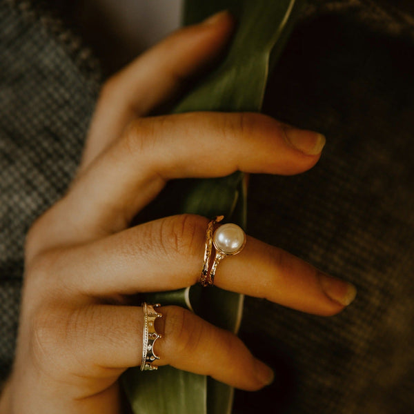 Bark and Pearl Ring
