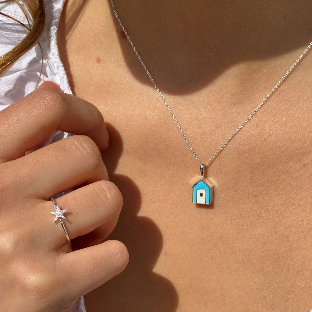 Beach Hut Sterling Silver and Enamel Necklace - Reeves & Reeves