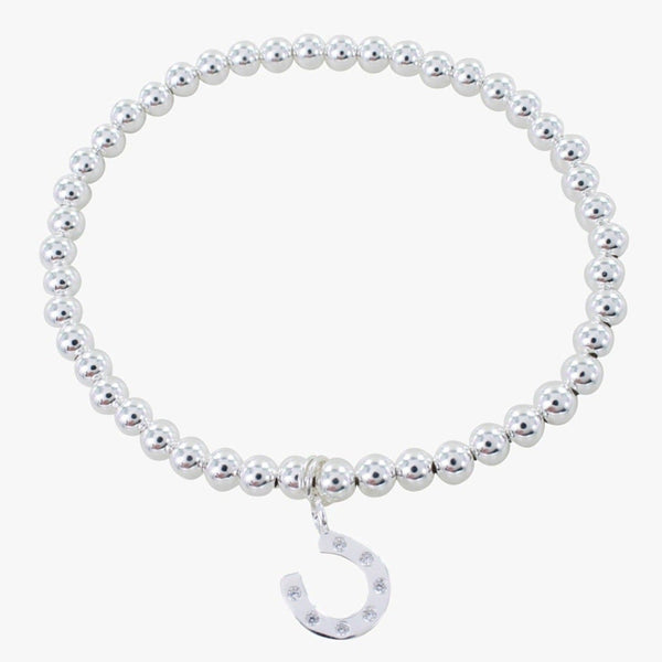 Beaded Sterling Silver Bracelet with Pavé Horseshoe Charm - Reeves & Reeves