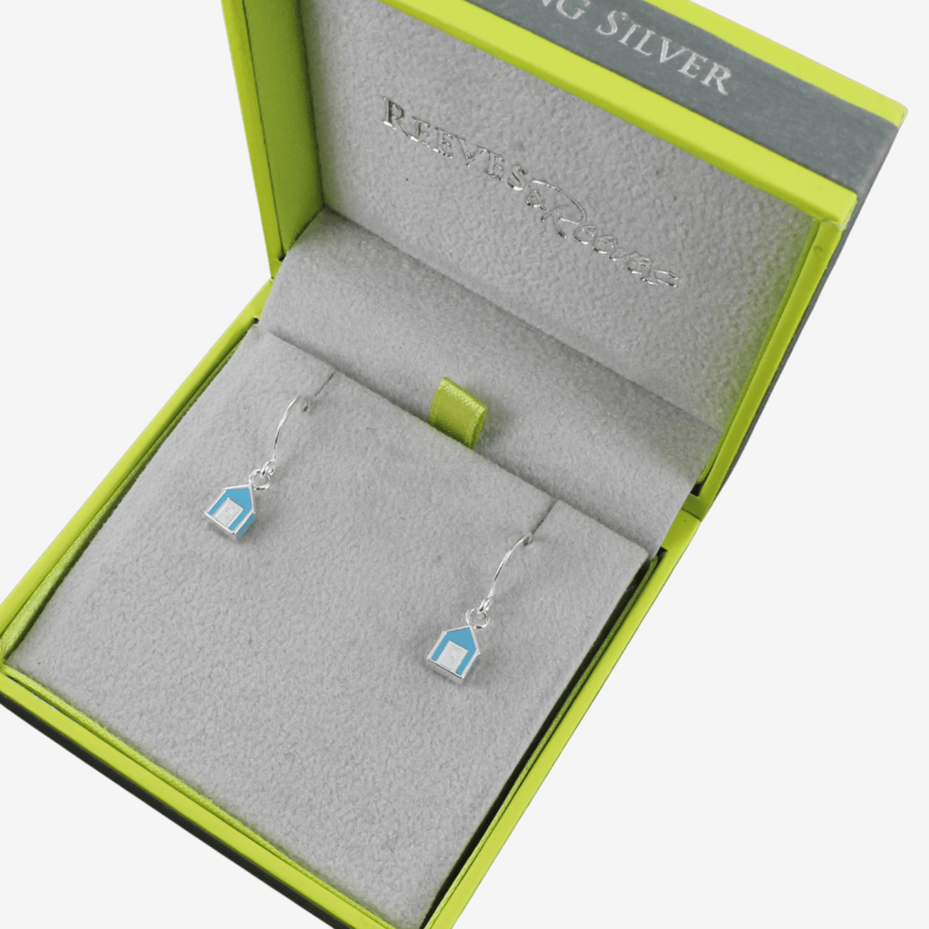 Blue Beach Hut Sterling Silver and Enamel Earrings - Reeves & Reeves