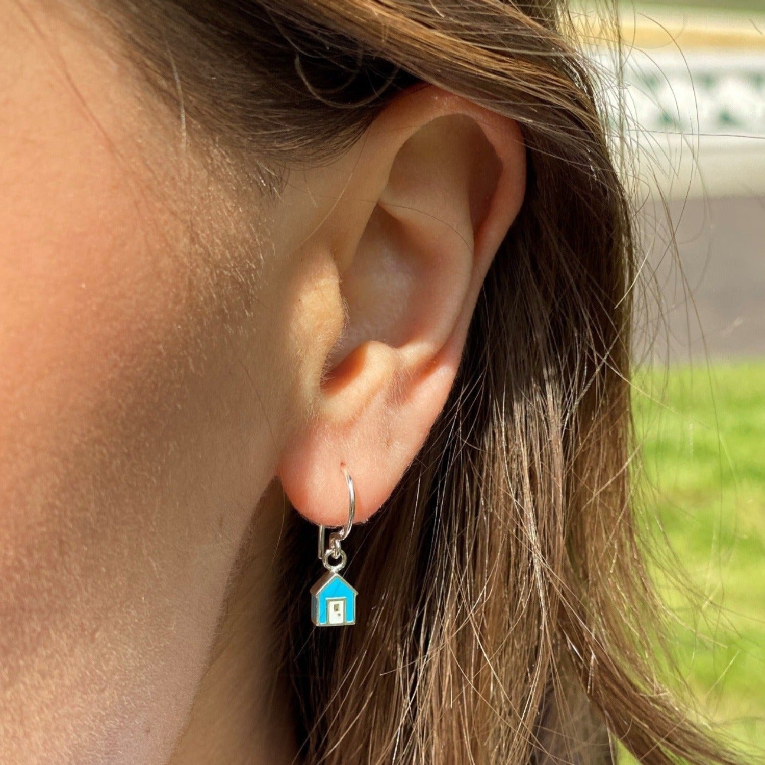 Blue Beach Hut Sterling Silver and Enamel Earrings - Reeves & Reeves