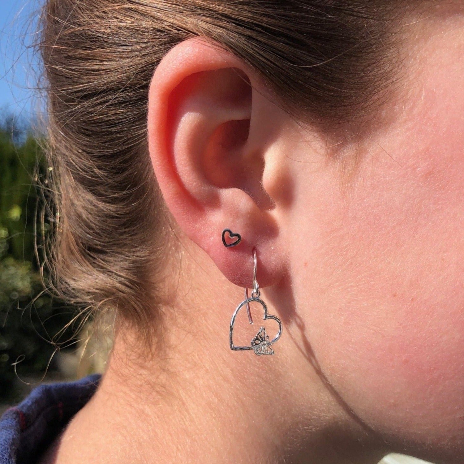 Butterfly in Heart Sterling Silver Drop Earrings - Reeves & Reeves