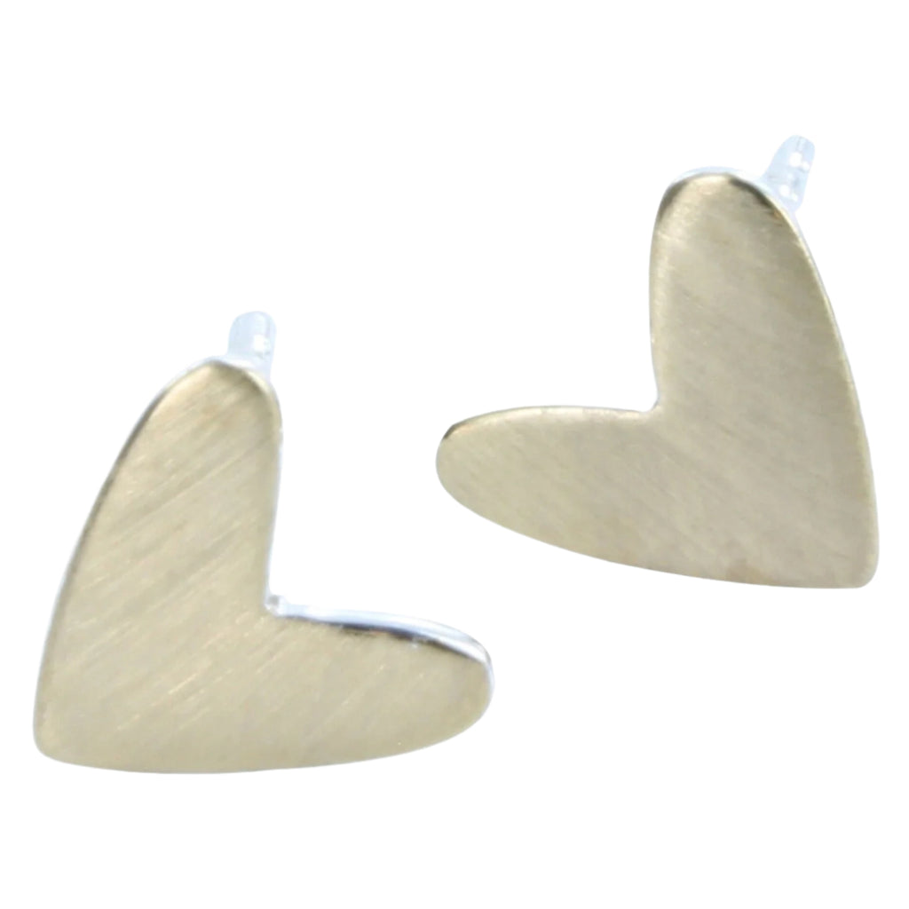 A pair of heart stud earrings in sterling silver with an 18ct gold matt finish to them.