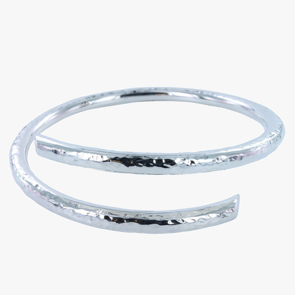 Chunky Sterling Silver Skelter Bangle Hammered - Reeves & Reeves