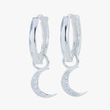 Crescent Moon Sterling Silver Pavé Hoop Earrings - Reeves & Reeves