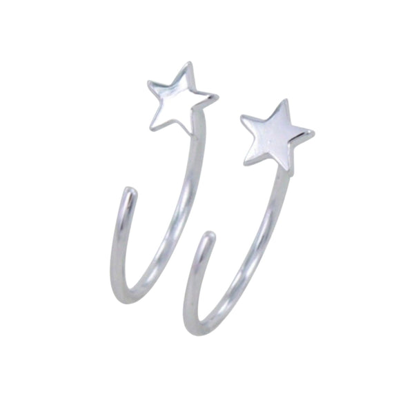 Crescent Star Sterling Silver Hoop Earrings - Reeves & Reeves