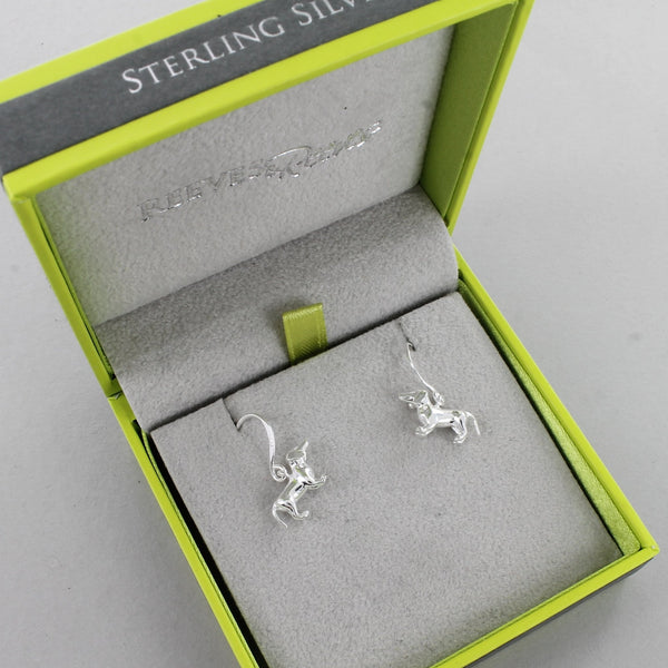 Dachshund Sterling Silver Drop Earrings - Reeves & Reeves