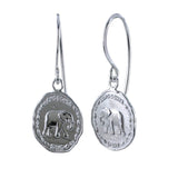 Elephant Coin Sterling Silver Drop Earrings - Reeves & Reeves