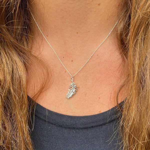 Feather Drop Necklace in Sterling Silver - Reeves & Reeves