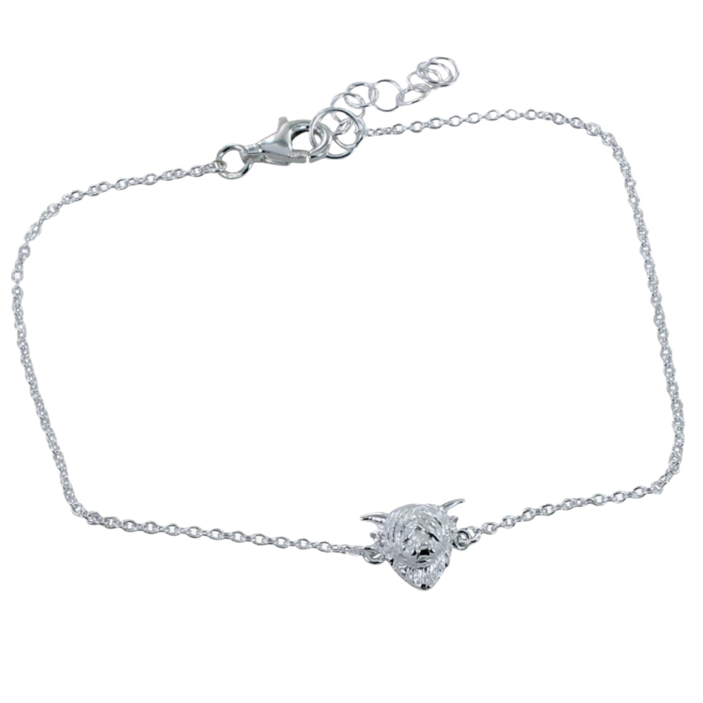 Silver Highland Cow chain bracelet with a lobster clasp and adjustable feature.