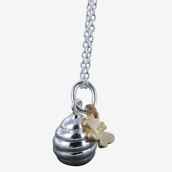 Honey Pot and Bee Sterling Silver Necklace