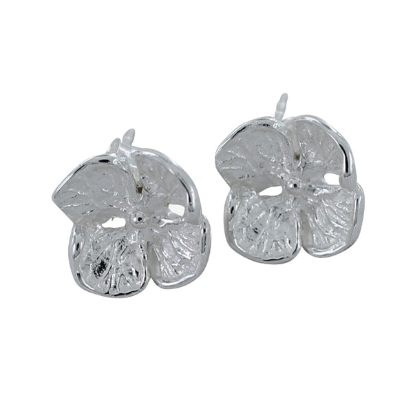 Hydrangea Flower Sterling Silver Stud Earrings - Reeves & Reeves