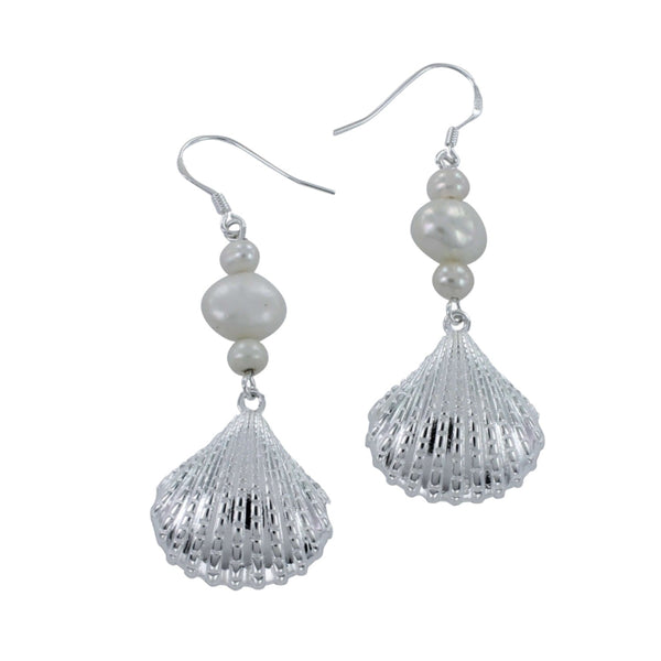 Large Scallop and Pearl Drop Earrings - Reeves & Reeves