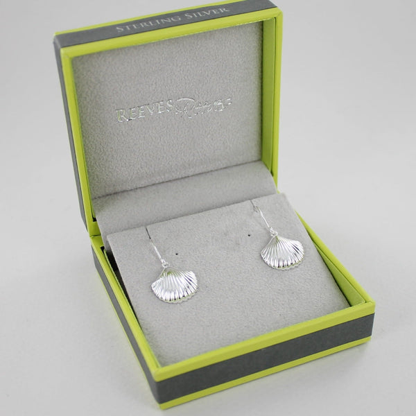 Large Scallop Shell Sterling Silver Drop Earrings - Reeves & Reeves