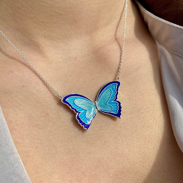 Large Sterling Silver Enamel Butterfly Necklace - Reeves & Reeves