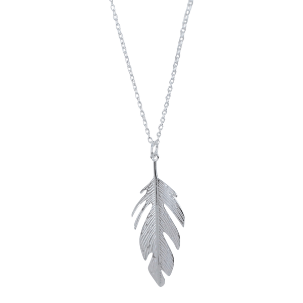Large Sterling Silver Feather Drop Necklace - Reeves & Reeves