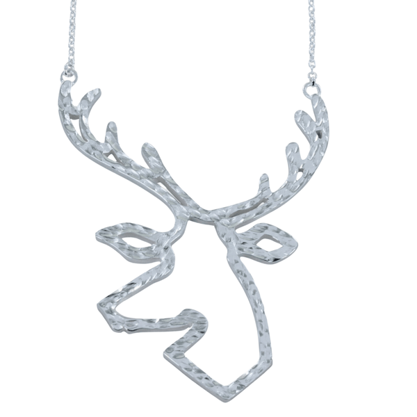 Large Sterling Silver Stag Silhouette Necklace - Reeves & Reeves