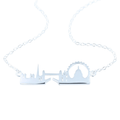 Sterling Silver London Skyline Necklace sat centrally on a fine silver chain.