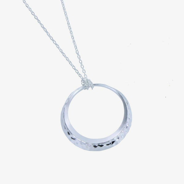 Long Hammered Saturn Necklace in Sterling Silver - Reeves & Reeves
