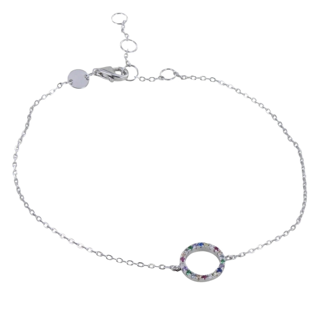 Sterling Silver bracelet with a central disc feature which is filled with cubic zirconia stones. 