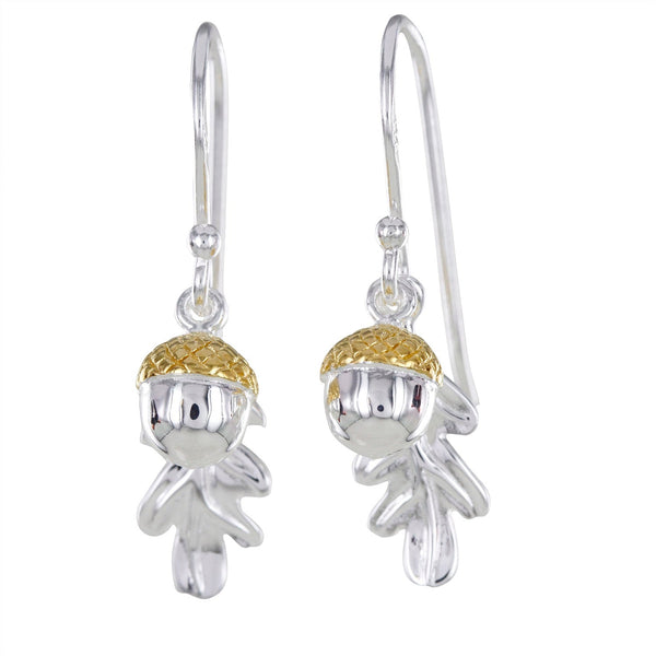 Oak Leaf and Acorn Sterling Silver and Gold Plated Earrings - Reeves & Reeves