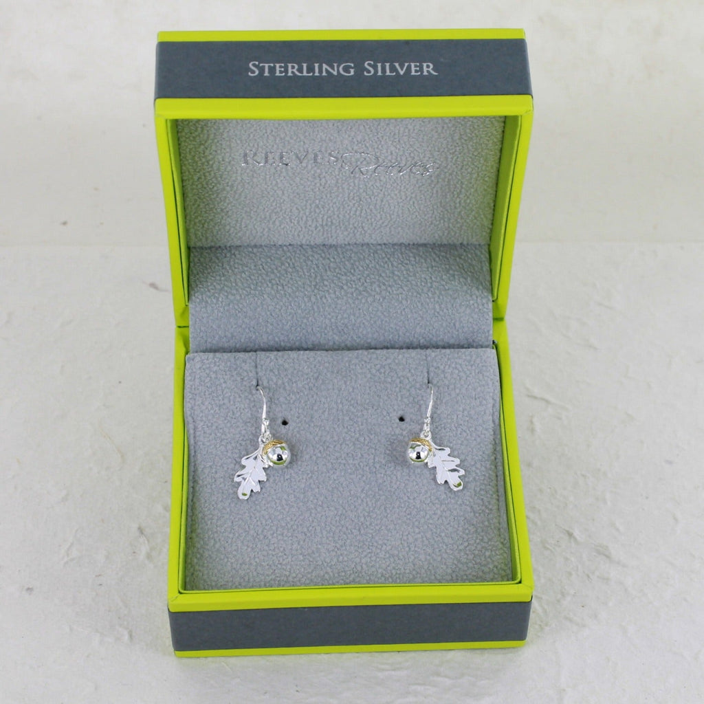 Oak Leaf and Acorn Sterling Silver and Gold Vermeil Drop Earrings - Reeves & Reeves
