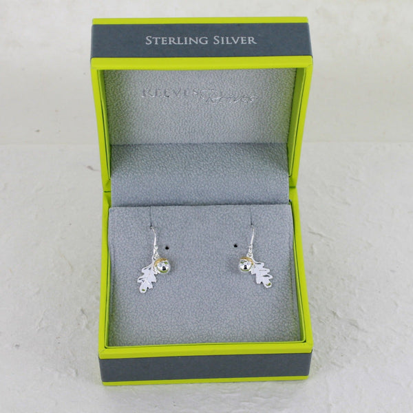 Oak Leaf and Acorn Sterling Silver and Gold Vermeil Drop Earrings - Reeves & Reeves