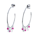 Pink Starry Sterling Silver Hoop Earrings - Reeves & Reeves