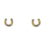 Rainbow Sterling Silver Horseshoe Stud Earrings - Reeves & Reeves