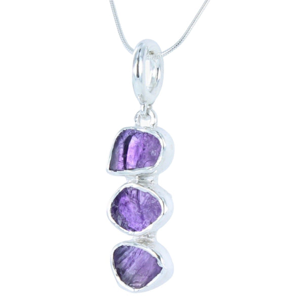 Rough Stone Amethyst Necklace in Sterling Silver - Reeves & Reeves