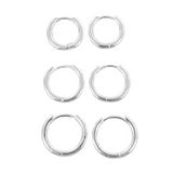 Set of Three Silver Hoop Huggie Earrings - Reeves & Reeves