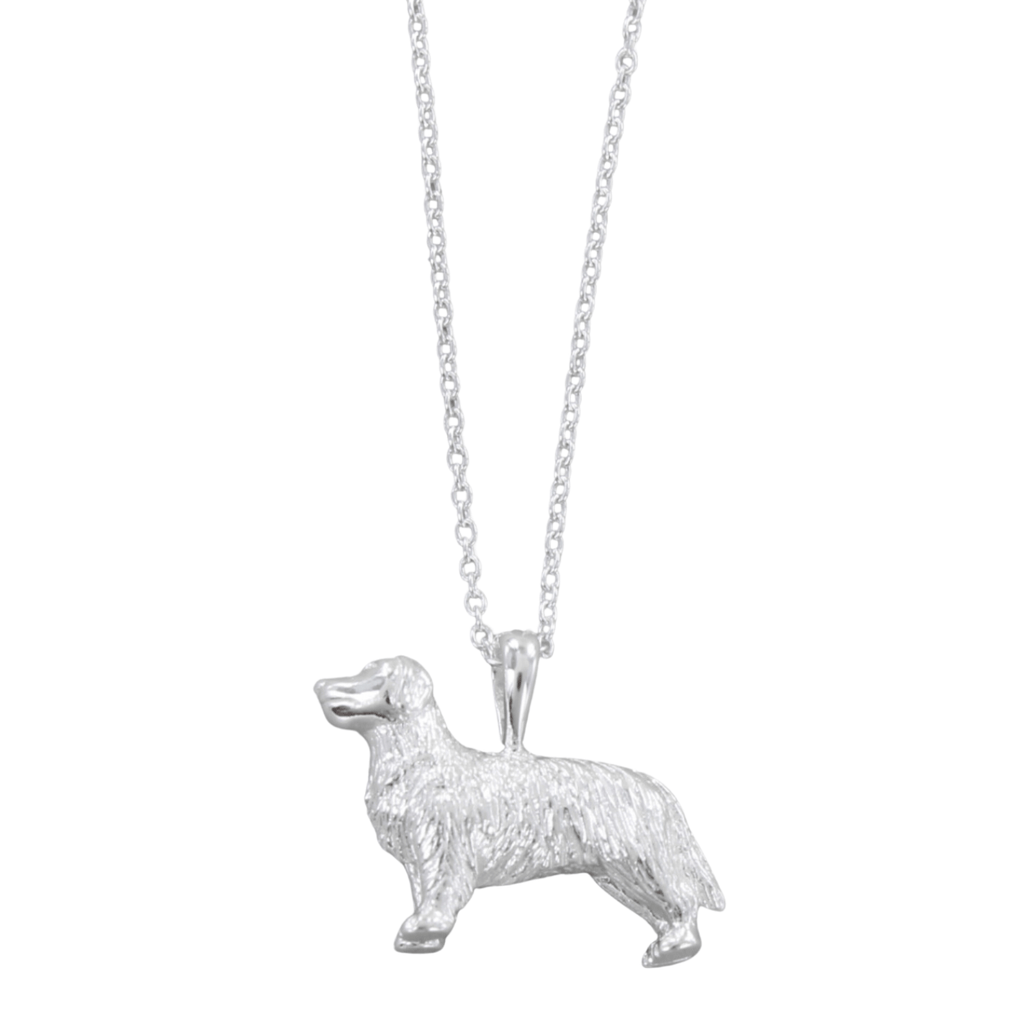 A Sterling Silver Retriever pendant, hung on a silver adjustable chain.