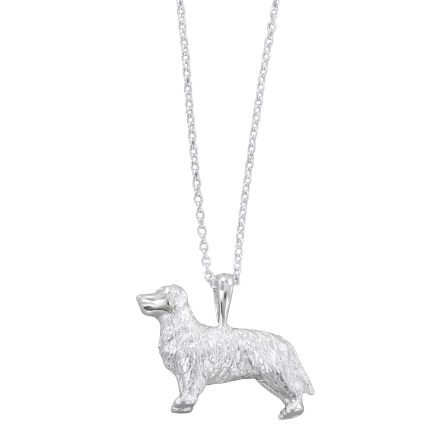 A Sterling Silver Retriever pendant, hung on a silver adjustable chain.