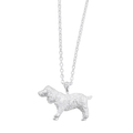 A sterling silver necklace featuring a pendant in the shape of a Spaniel dog, with an adjustable chain.