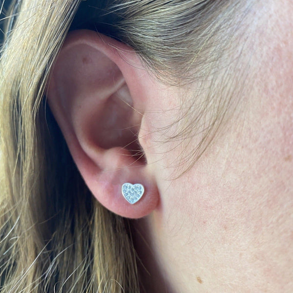 Sparkling Sterling Silver Heart Studs - Reeves & Reeves