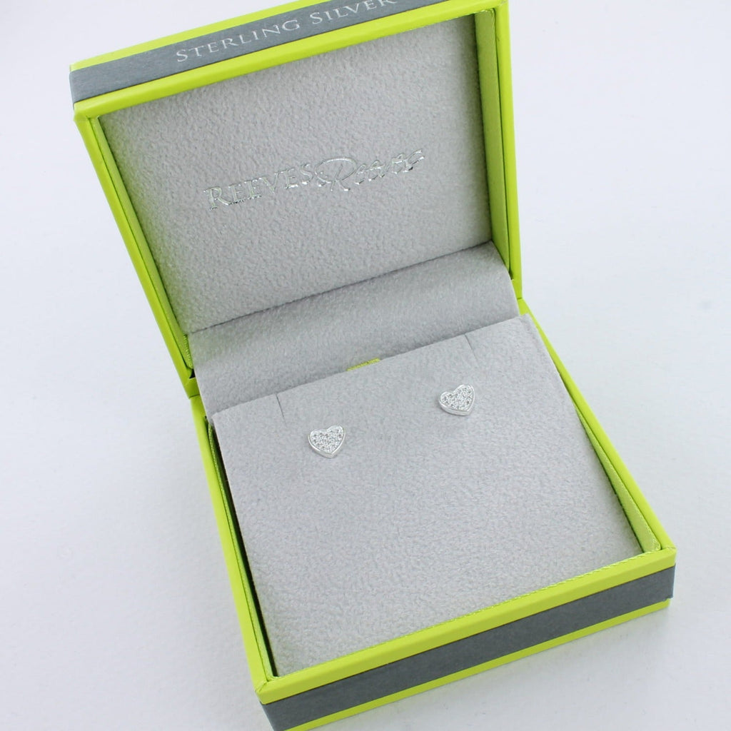 Sparkling Sterling Silver Heart Studs - Reeves & Reeves
