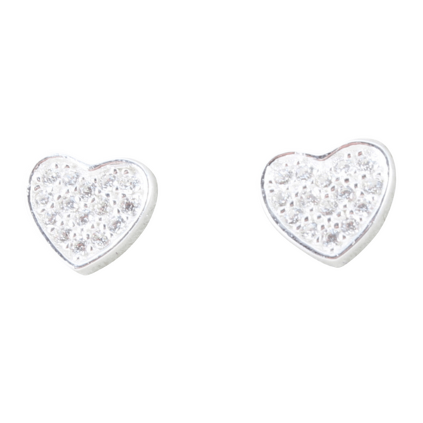 Sparkling Sterling Silver Heart Studs - Reeves & Reeves